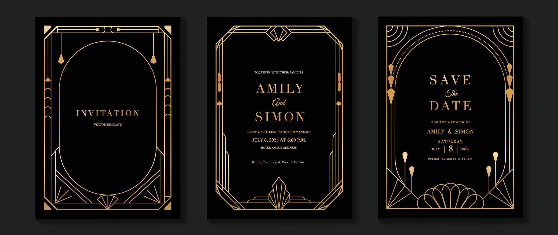 Elegant art deco classic antique design, gold lines gradient, frame on dark background. Premium design illustration for gala, grand opening, VIP cover. vector