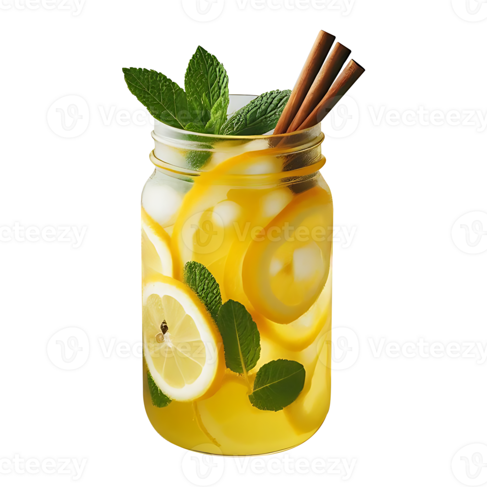 Turmeric Lemon detox water in a glass on a transparent background front view png