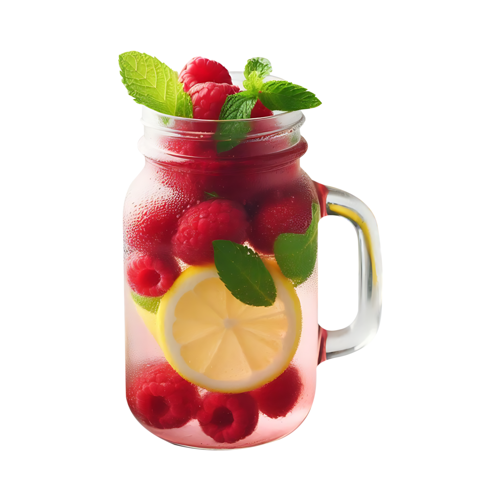 Raspberry Lemon detox water in a glass jar on a transparent background png