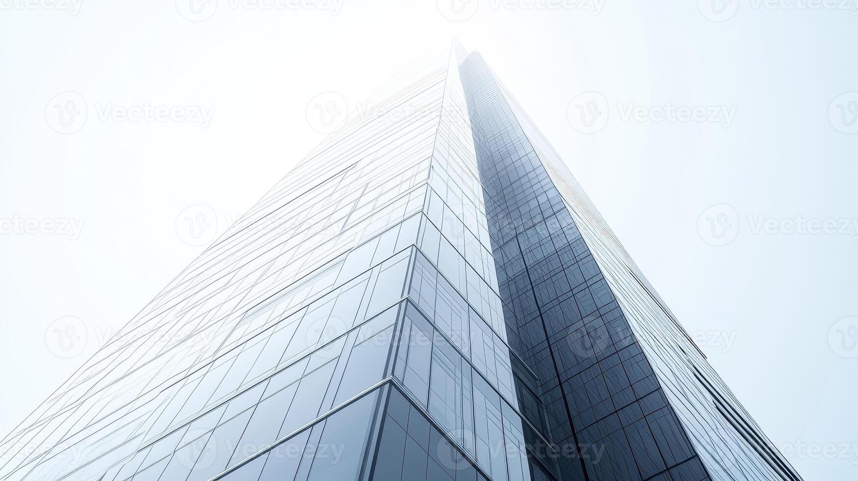 A modern skyscraper viewed from below, showcasing sleek glass and steel architecture. photo