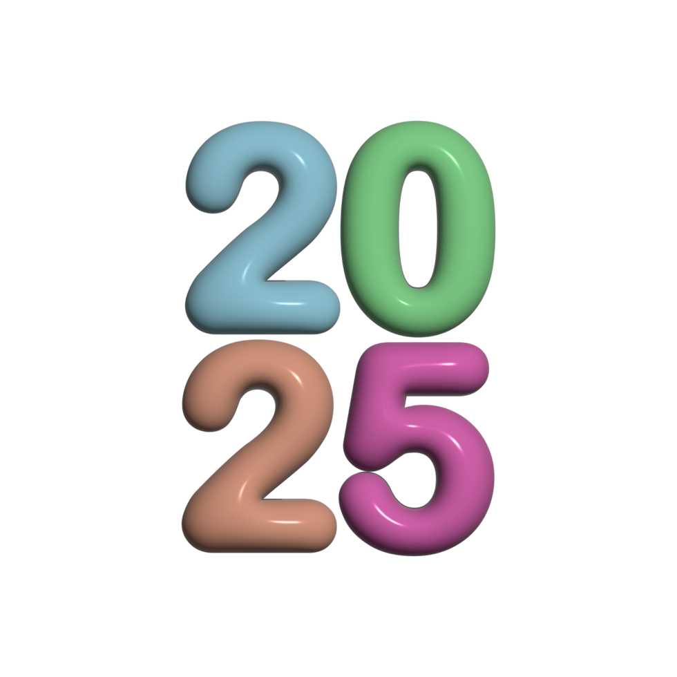 2025 Happy New Year design with isolated background in multiple color png