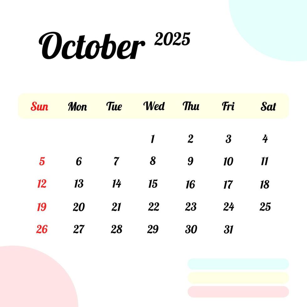 October 2025 Calendar 49782658 Vector Art at Vecteezy