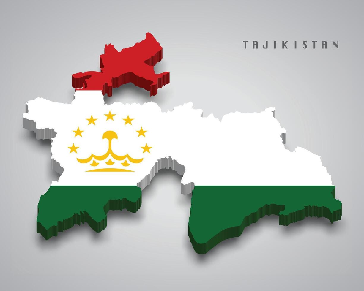 Tajikistan 3d map with national flag on grey background vector