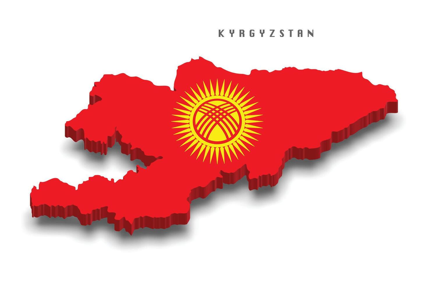 Kyrgyzstan 3d map with national flag on white background vector