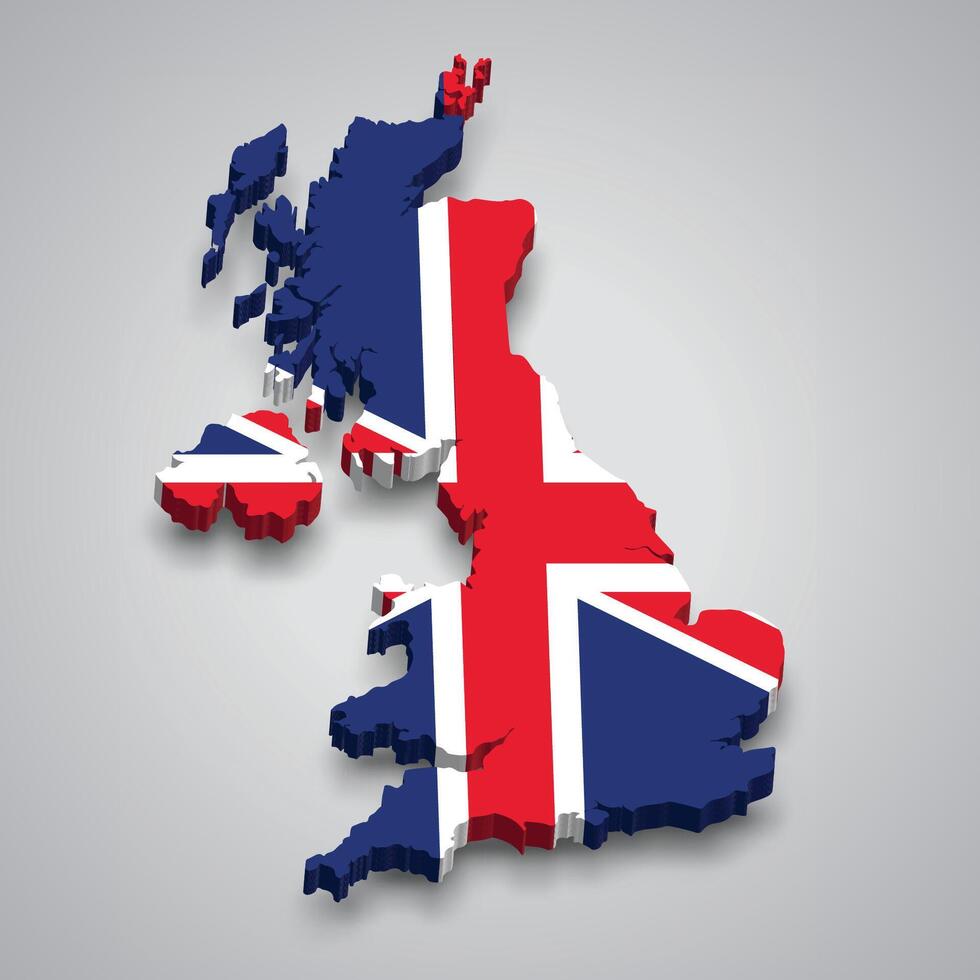 United Kingdom 3d map with national flag on grey background vector