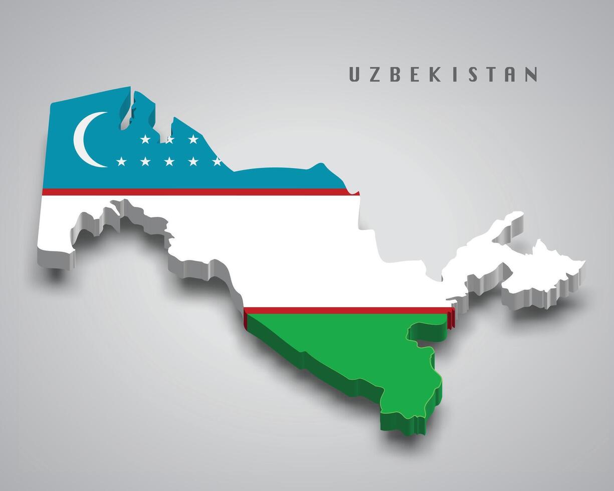 Uzbekistan 3d map with national flag on grey background vector