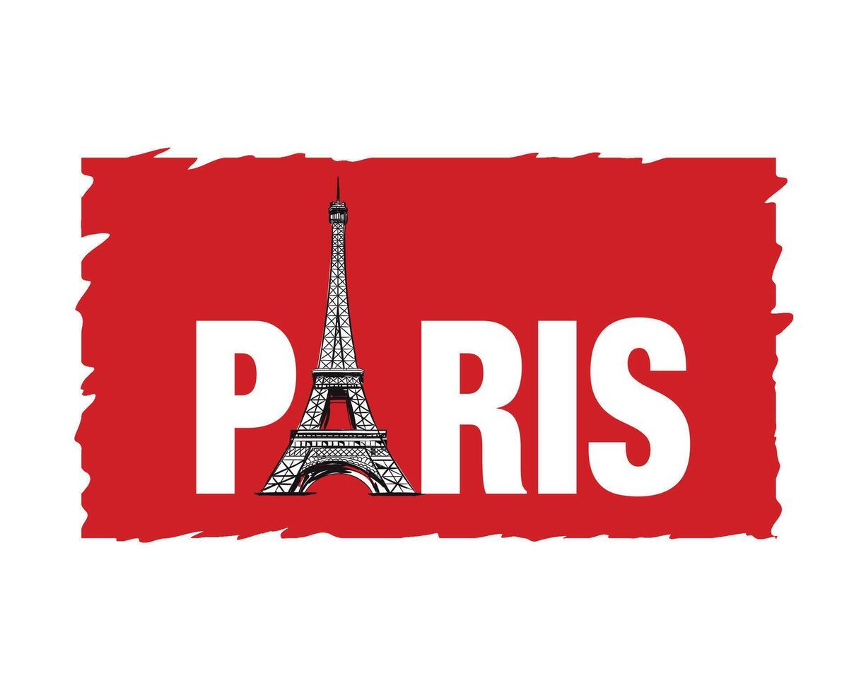 Paris name sticker with Eiffel tower, Illustration, typography, background. vector