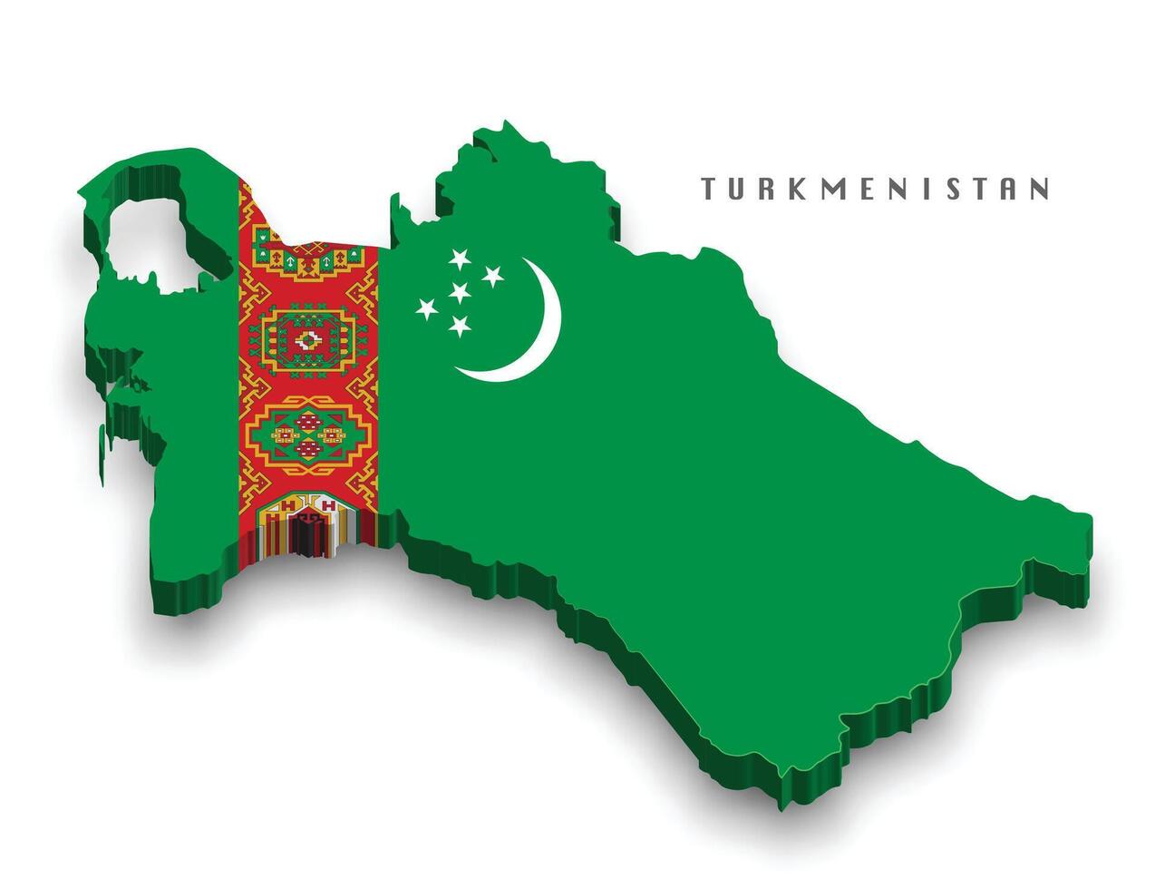 Turkmenistan 3d map with national flag on white background vector