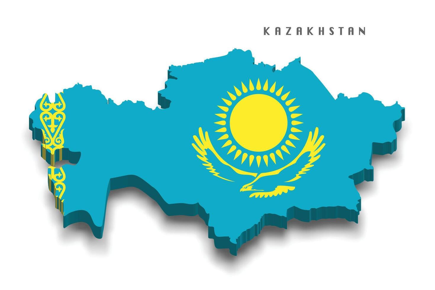 Kazakhstan 3d map with national flag on white background vector