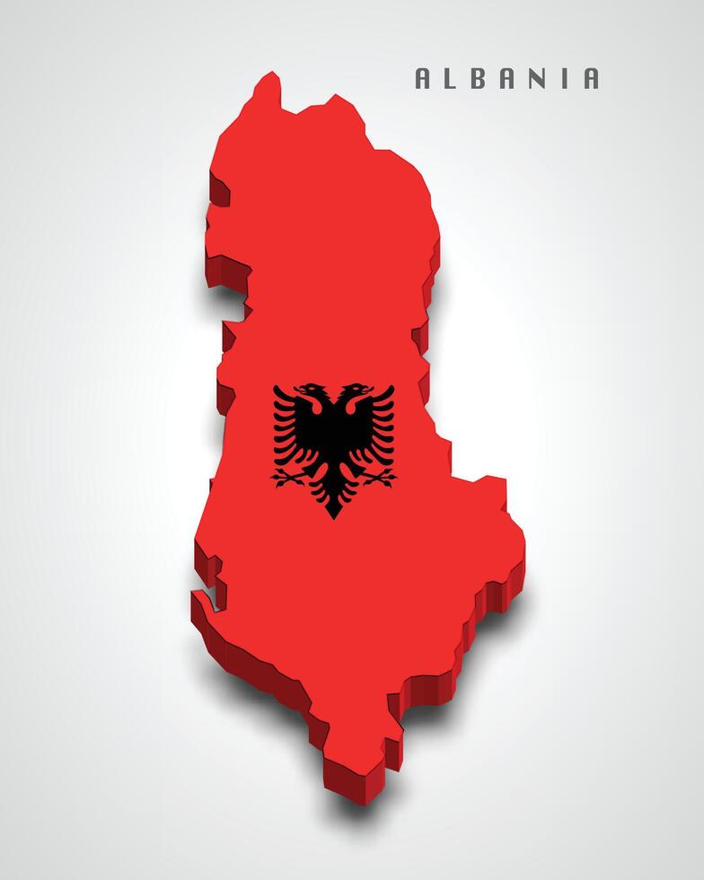 Albania 3d map with national flag on grey background vector