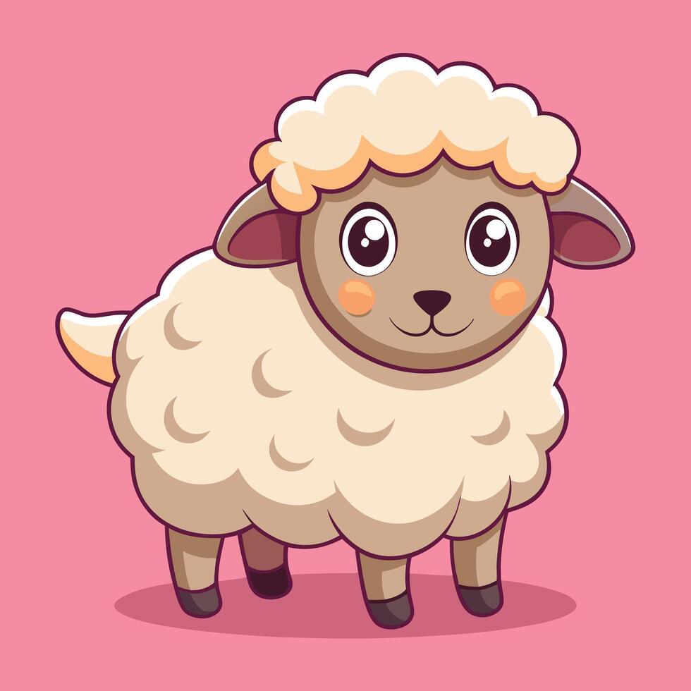 a cartoon sheep with big eyes on a pink background vector