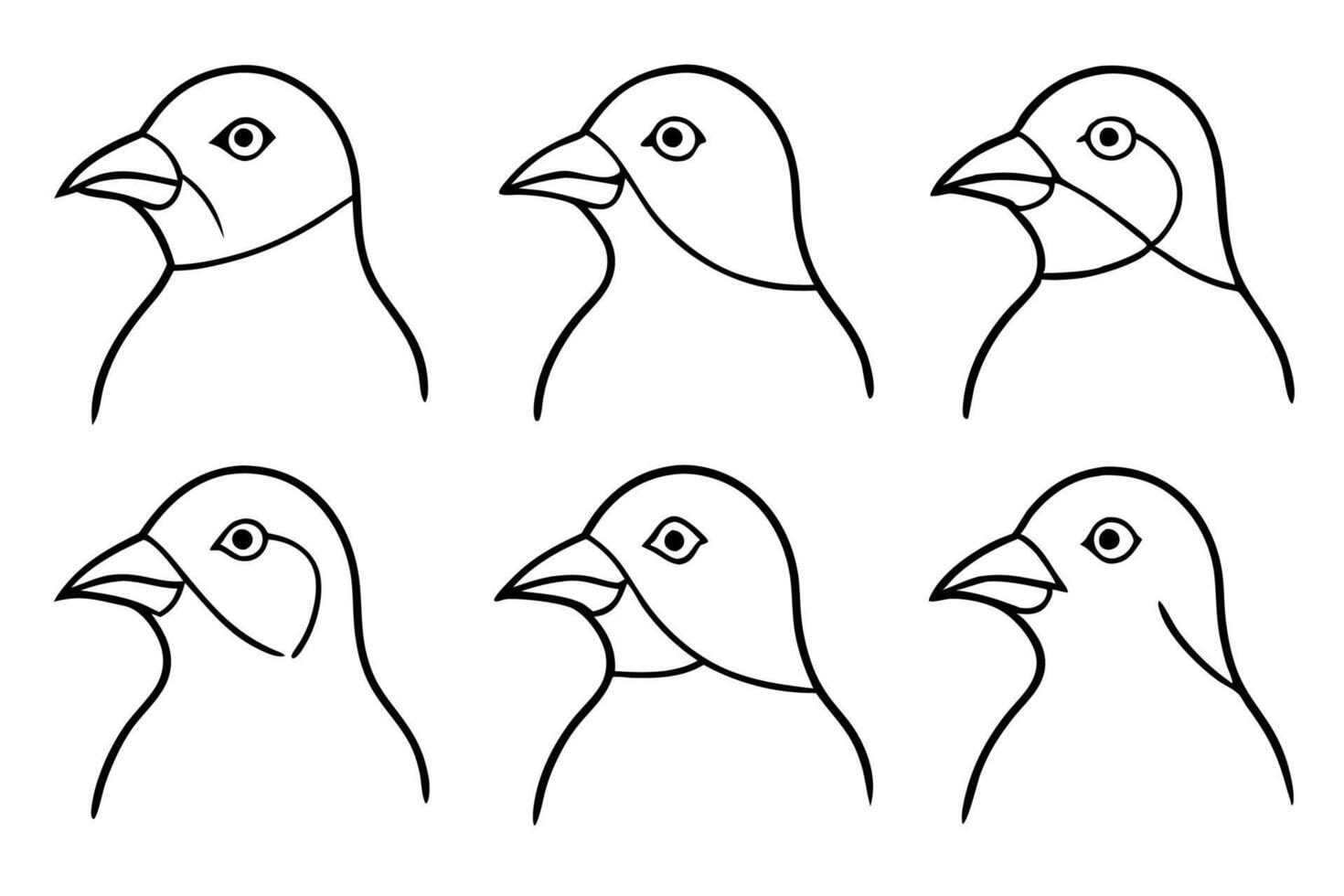 6 difference bird head line art,icon,silhouette illustration on white background. vector