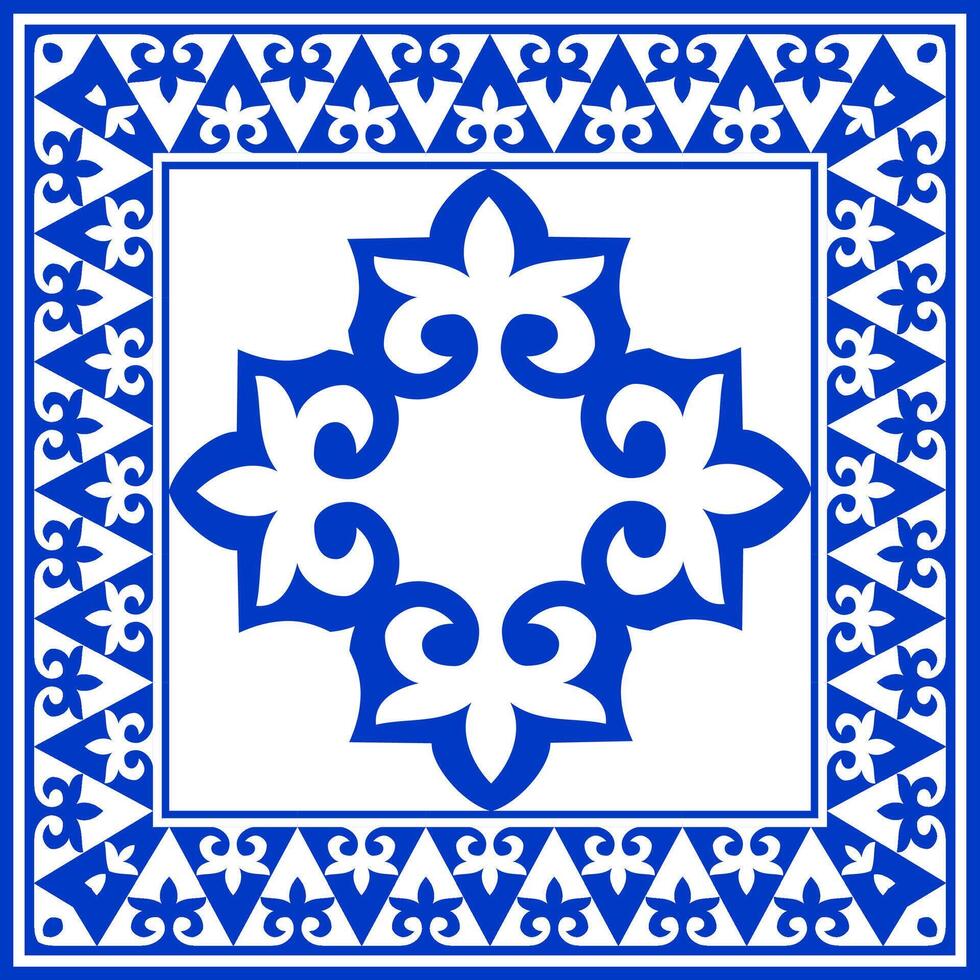 Monochrome square Kazakh national ornament. Ethnic pattern of the nomadic peoples of the great steppe, the Kazakh, Turks, Mongols, Kyrgyz, Buryats, Kalmyks. vector