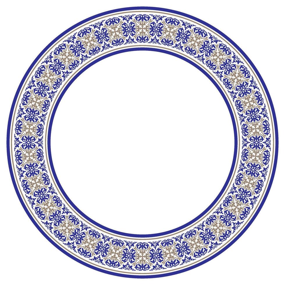 Blue, gold round national Moroccan Pattern ornament frame Arabesque. Moroccan azulejo pattern, majolica tile,Talavera, Damask. Portuguese azulejo tile, Mediterranean ceramic, patchwork vector