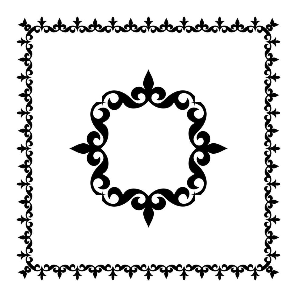 Monochrome Square middle Asia national ornament. Ethnic pattern of the Kazakh, Kyrgyz, Mongols, Turkic, Kalmyks, Buryats. Square frame border, for textile, print design vector