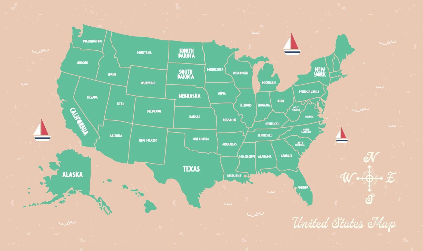 flat design fun illustration map of the United States vector