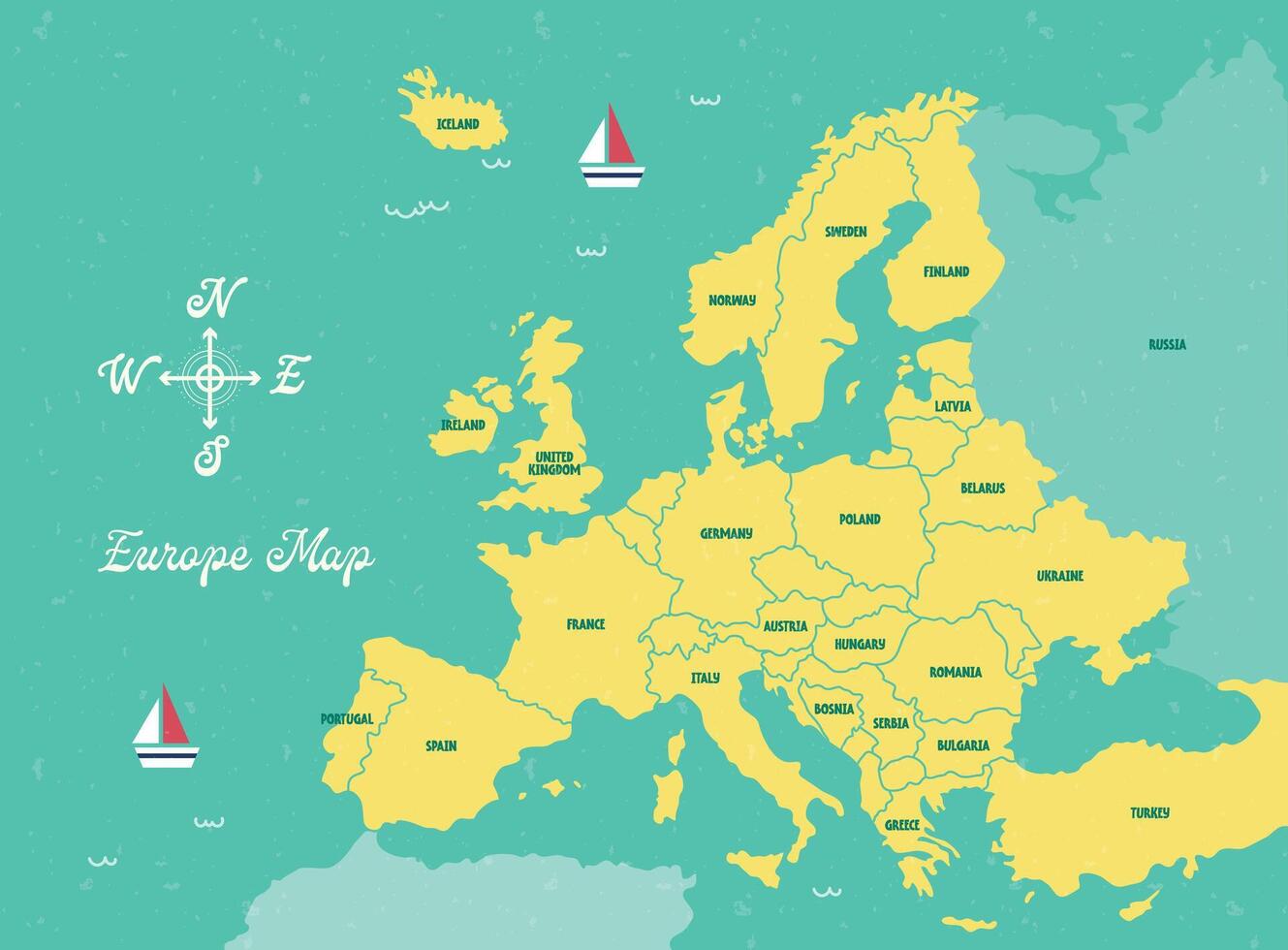 flat design fun illustration map of Europe vector
