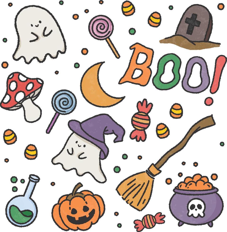 flat design cute colorful halloween element collection vector