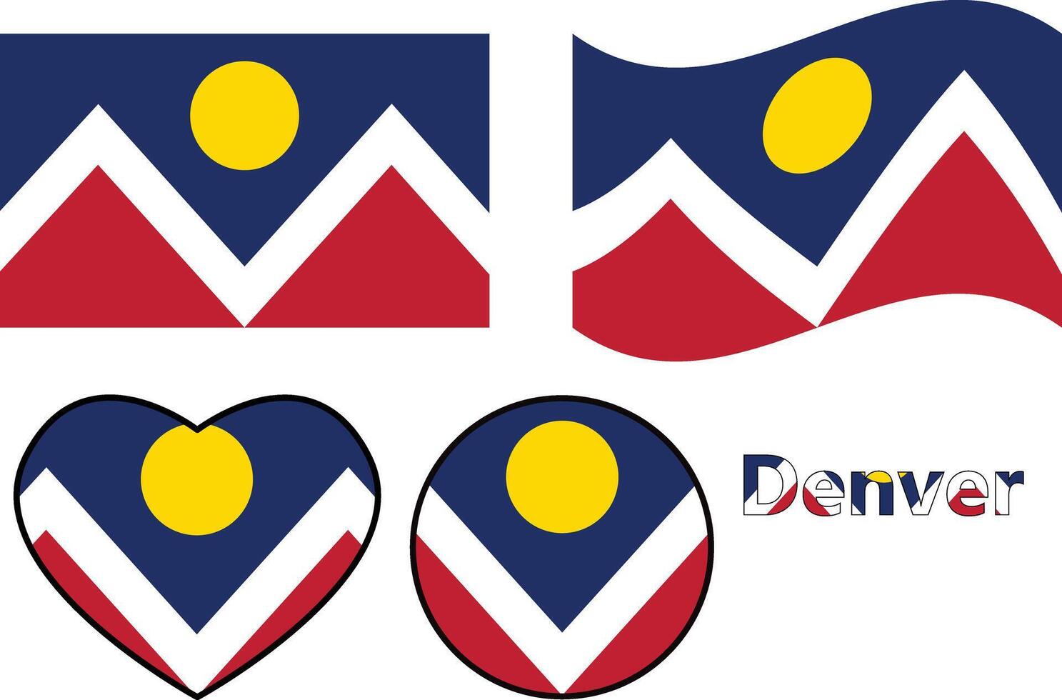 Denver flag icon. Waving Denver Flag. Heart Denver flag. Round Denver flag. flat style. vector