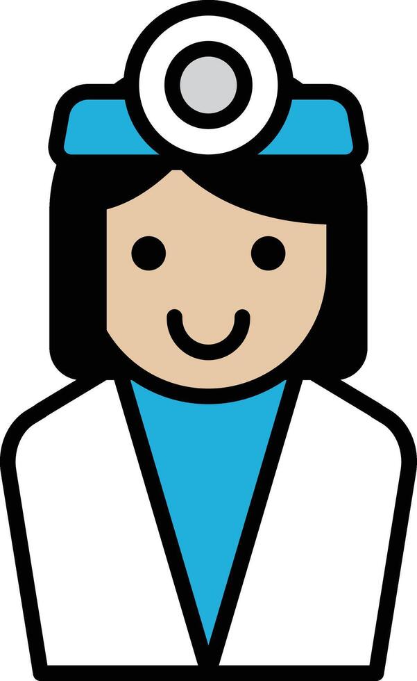 A cartoon woman with a white lab coat and a stethoscope on her head vector
