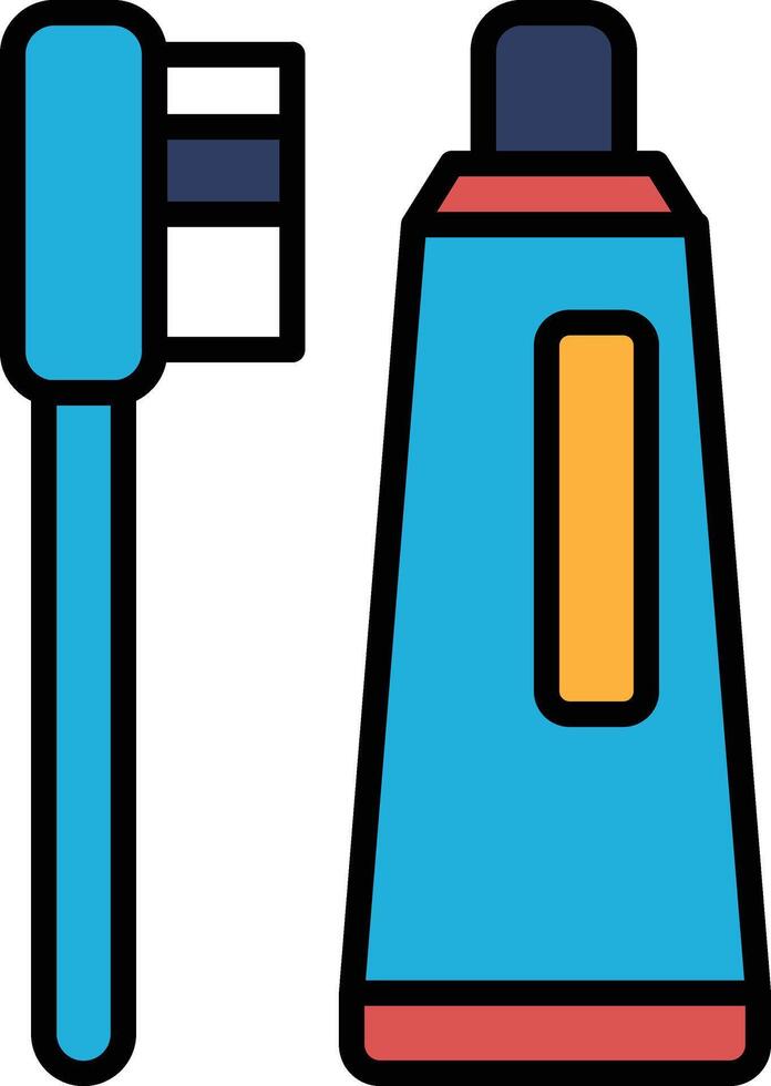 A blue toothbrush and tube of toothpaste are shown in a cartoon style vector