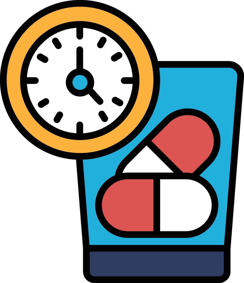 Illustration of medicine and clock in line style vector