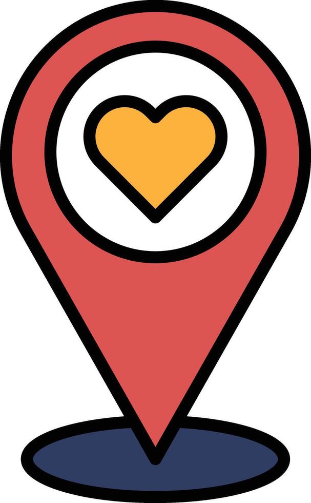 A red heart with a yellow outline is on a map vector