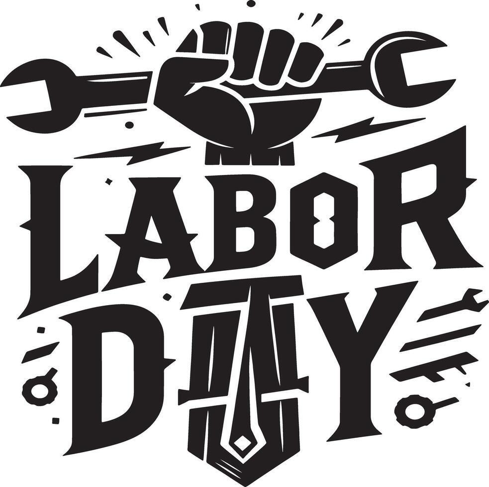Labor Day in bold calligraphy silhouette. vector