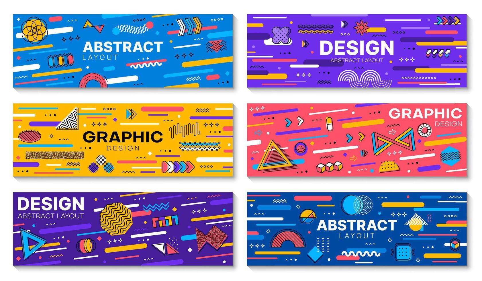 Abstract geometric modern Memphis banners set vector