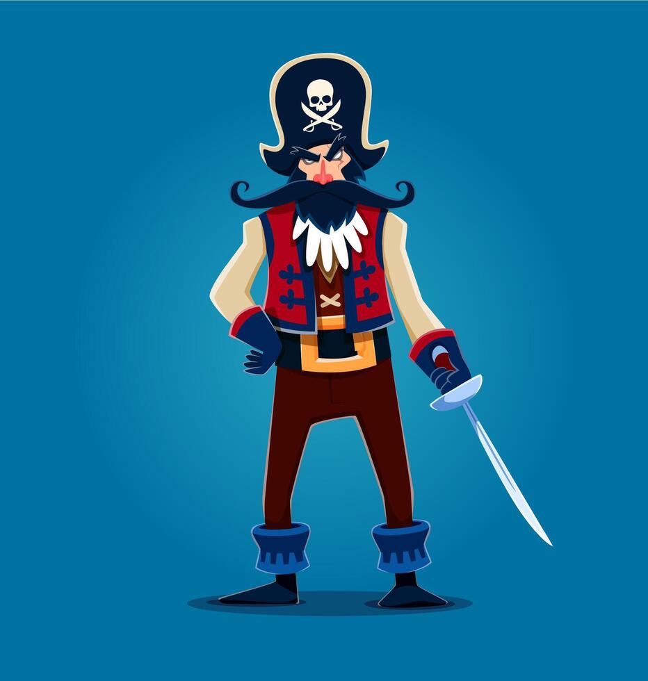 Cartoon pirate boatswain character with sword vector