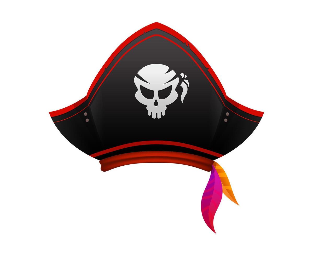 Cartoon pirate hat, corsair captain tricorn cap vector