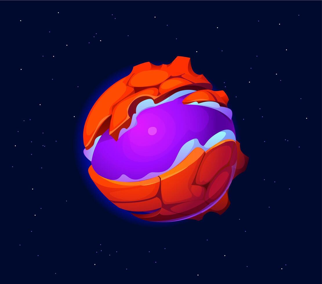 Cartoon alien space planet with a purple core vector