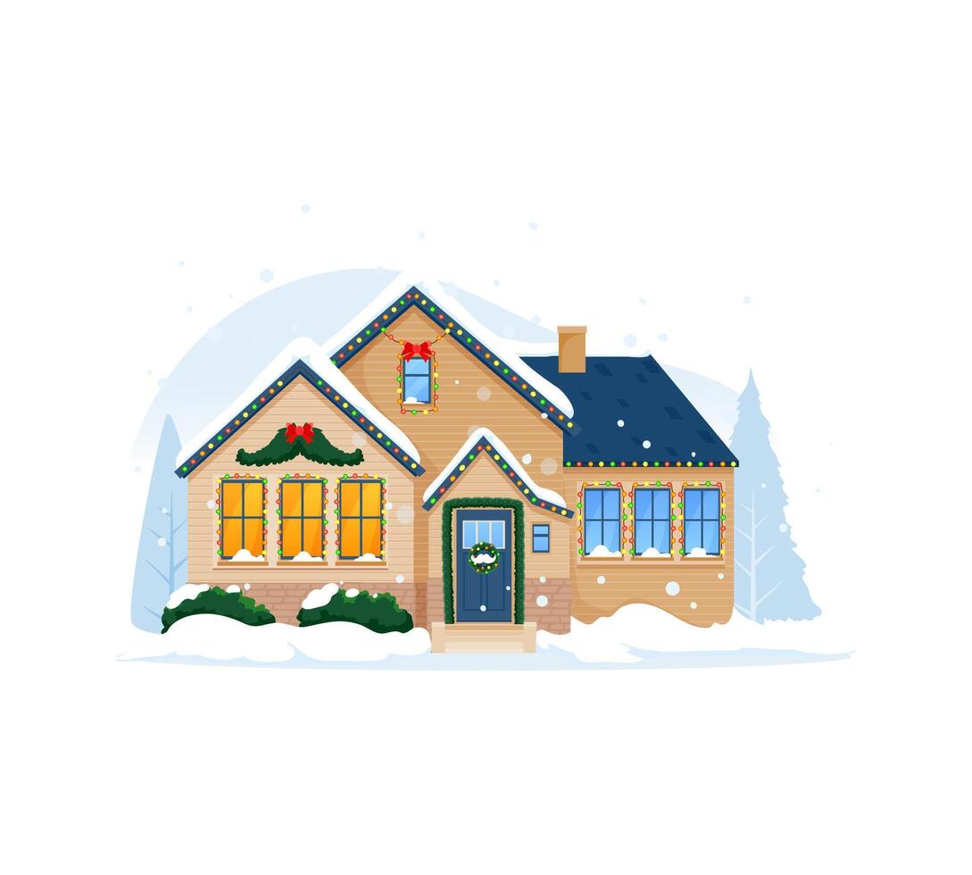 Christmas winter home building snowy facade vector