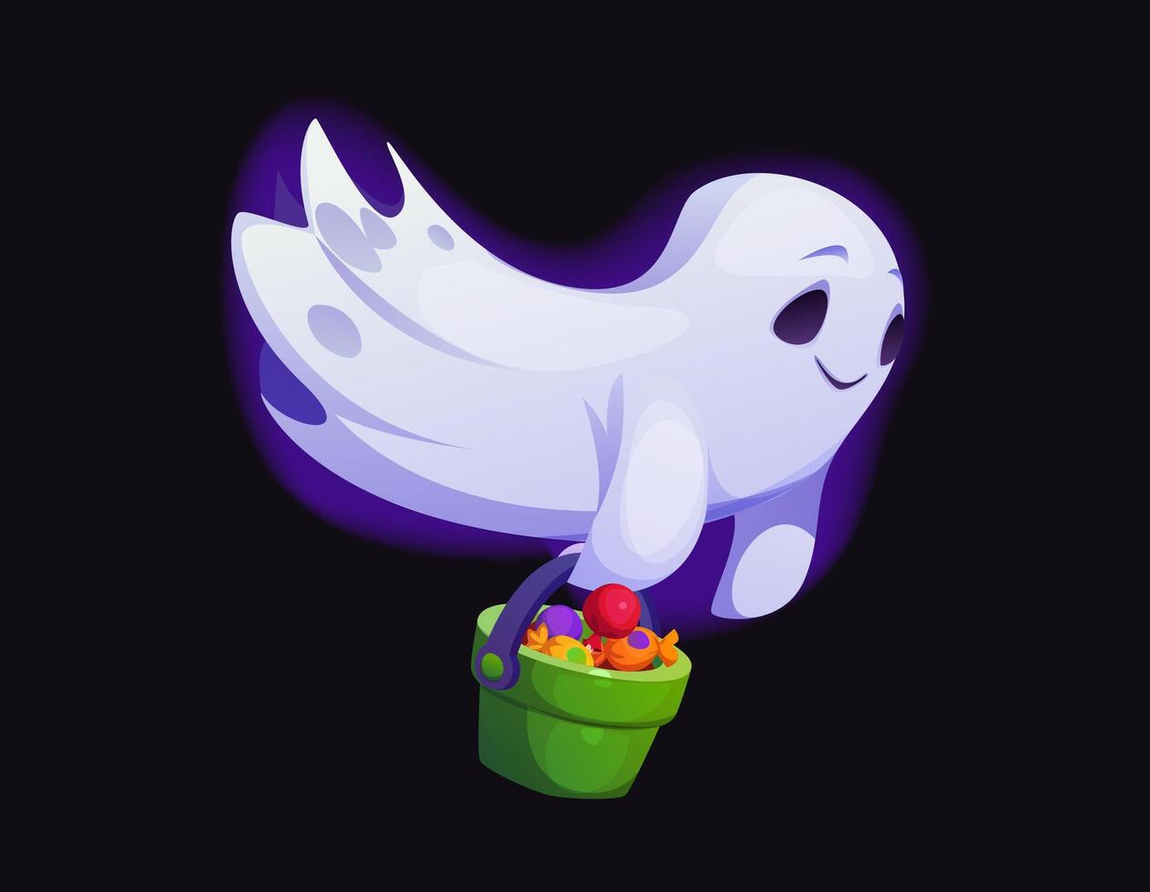 Cartoon Halloween ghost character with boo candies vector