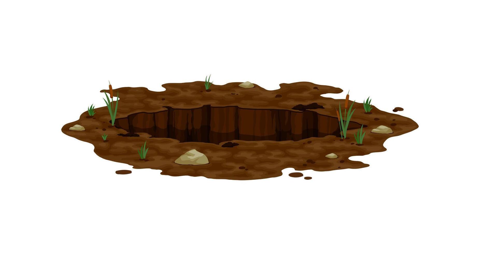 Dirty pit and burrow amidst a natural landscape vector