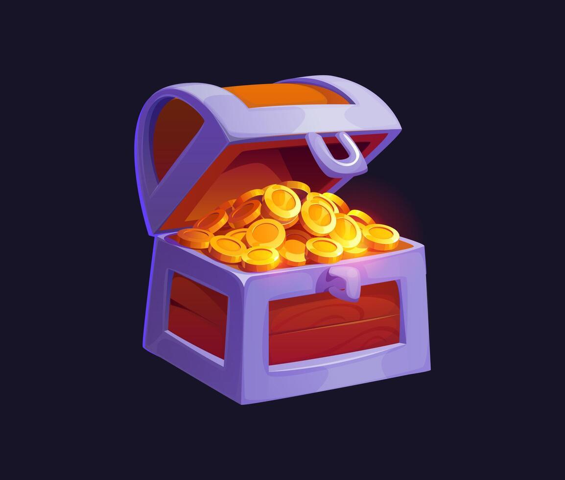 Cartoon pirate treasure chest with golden coins vector