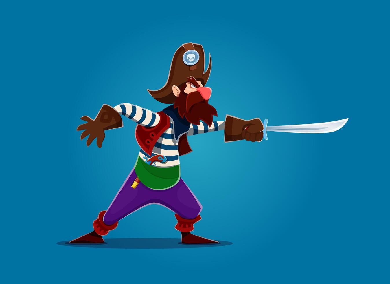 Cartoon pirate character with saber in hand vector