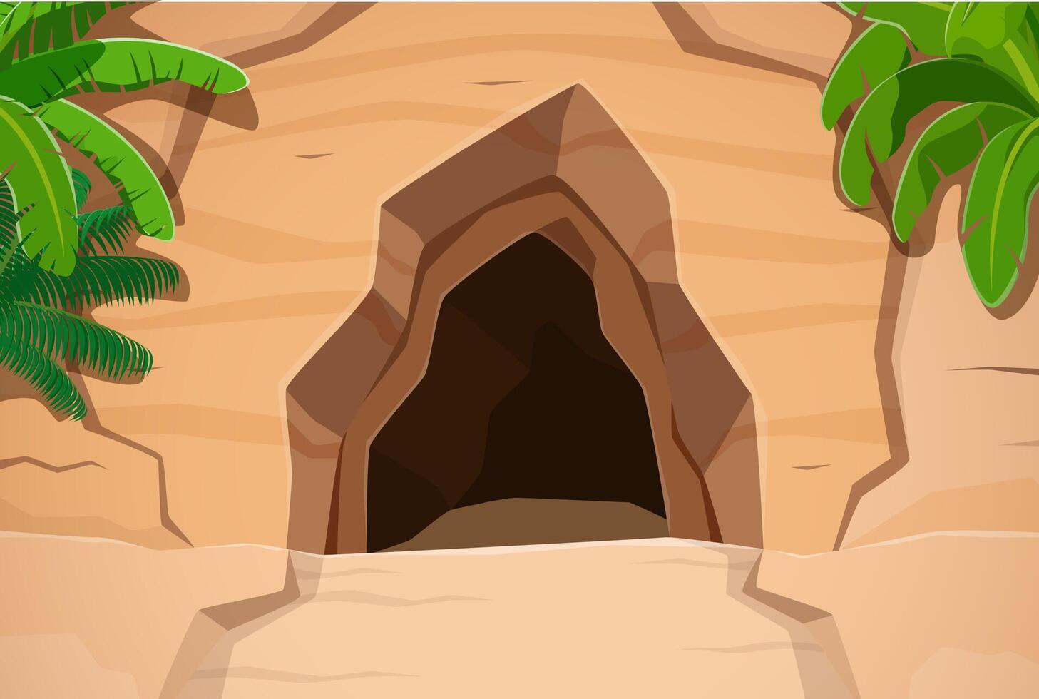 Pirate cave entrance surrounded by rocky cliffs vector