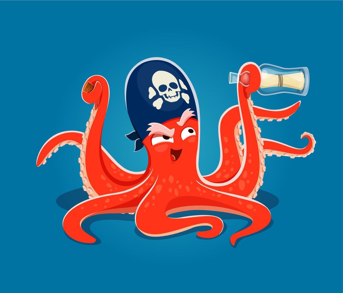 Cartoon octopus animal pirate corsair character vector