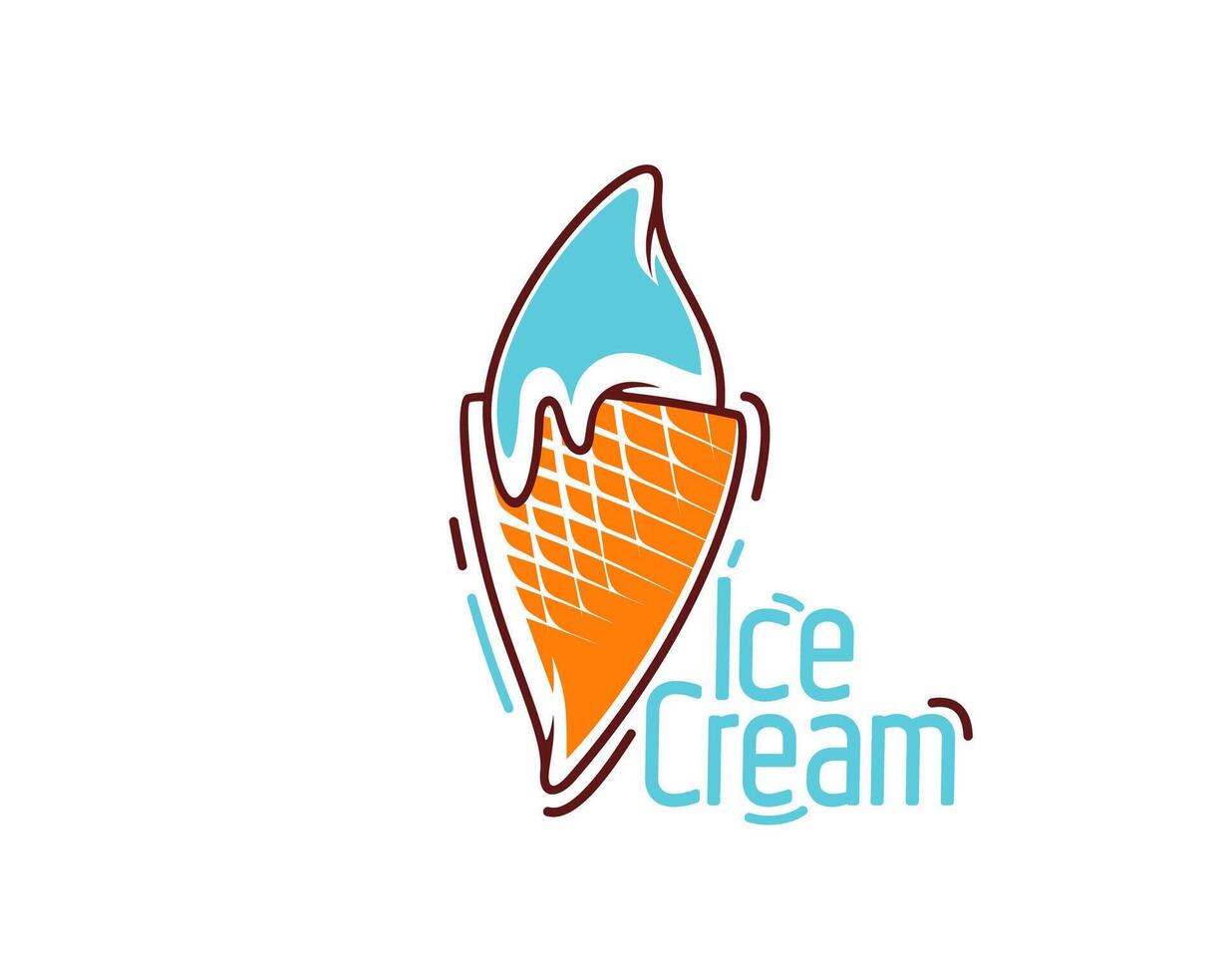 Ice cream icon of gelato dessert in waffle cone vector