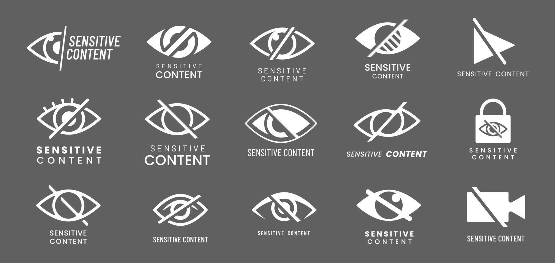 Sensitive content icons, crossed out eyes, cameras vector