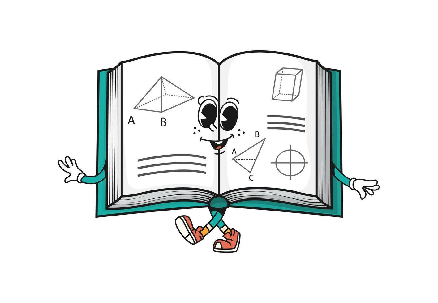 Cartoon groovy open textbook school character vector