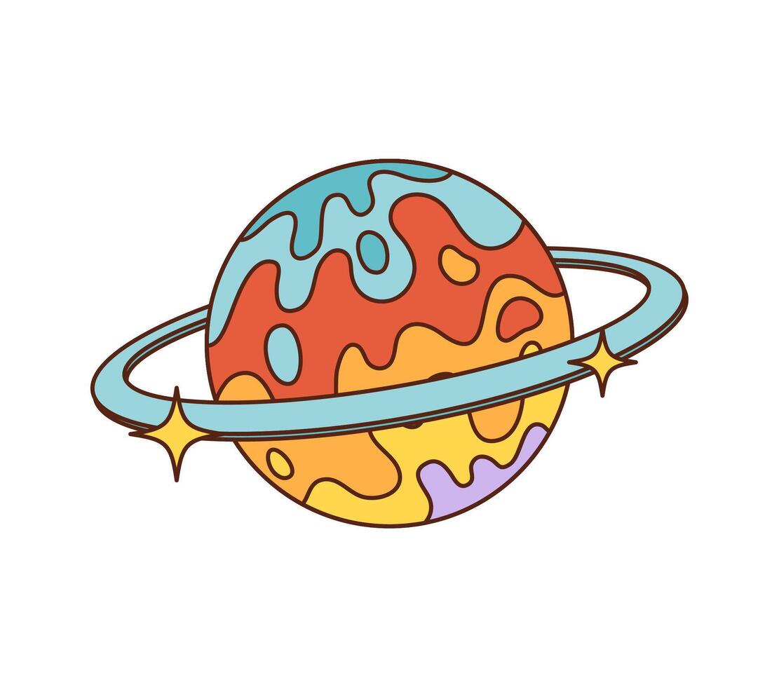 Cartoon retro planet, 70s or 80s hippie groovy art vector