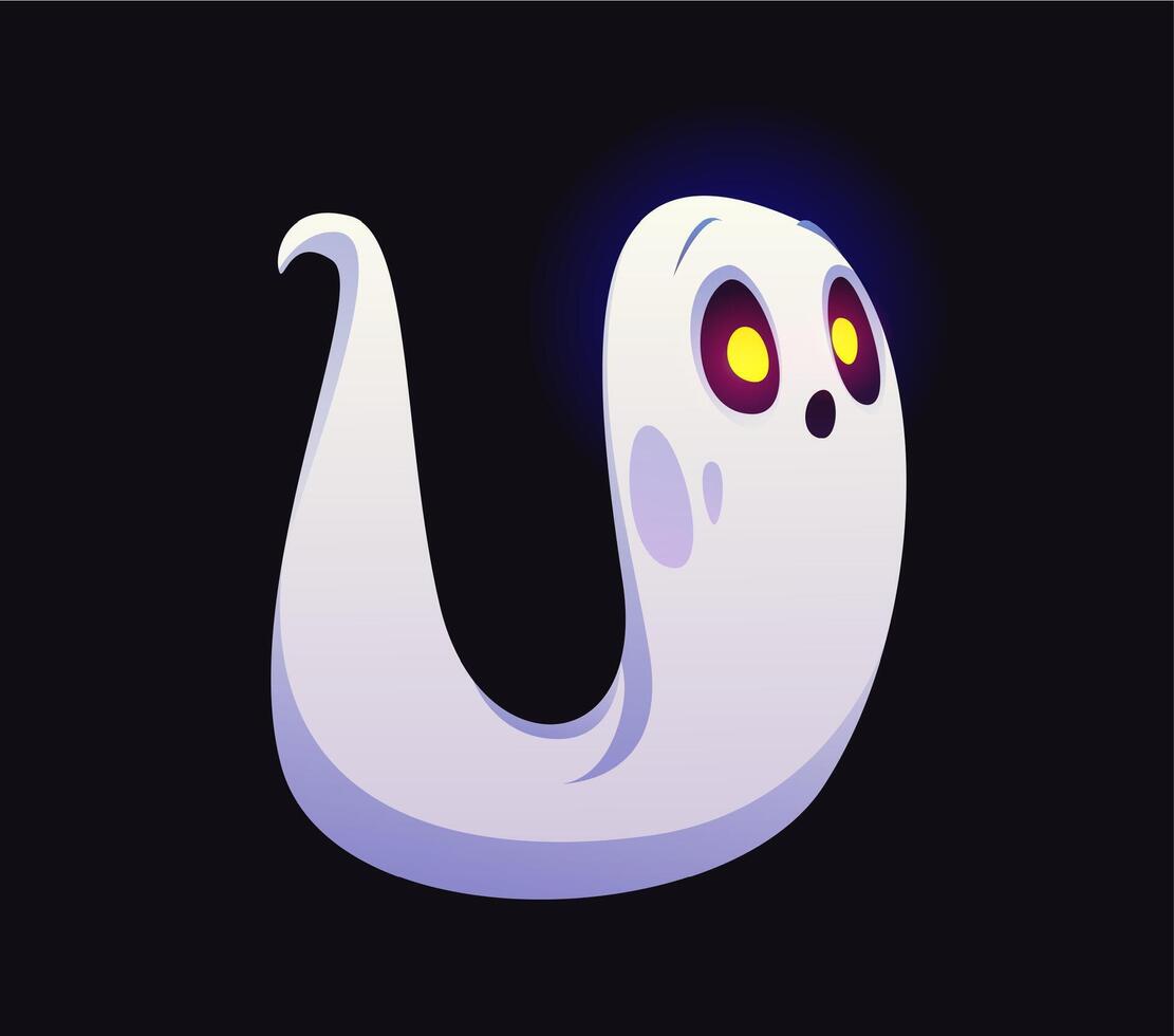 Halloween ghost font, letter U funny monster boo vector