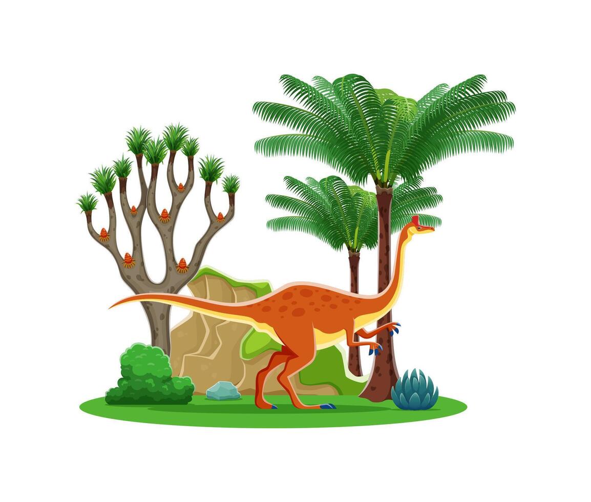 Cartoon prehistoric dinosaur Pelecanimimus vector
