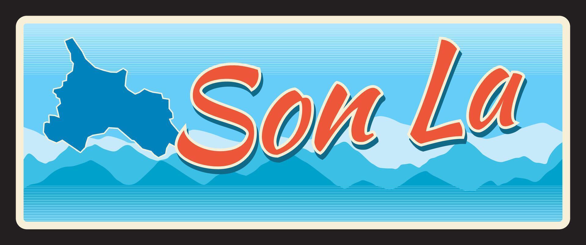 Son La vietnamese region retro travel plate vector