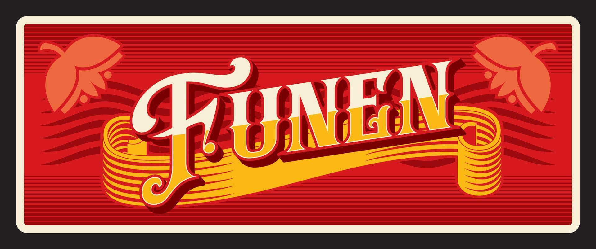 Funen island in Denmark, location travel plate vector