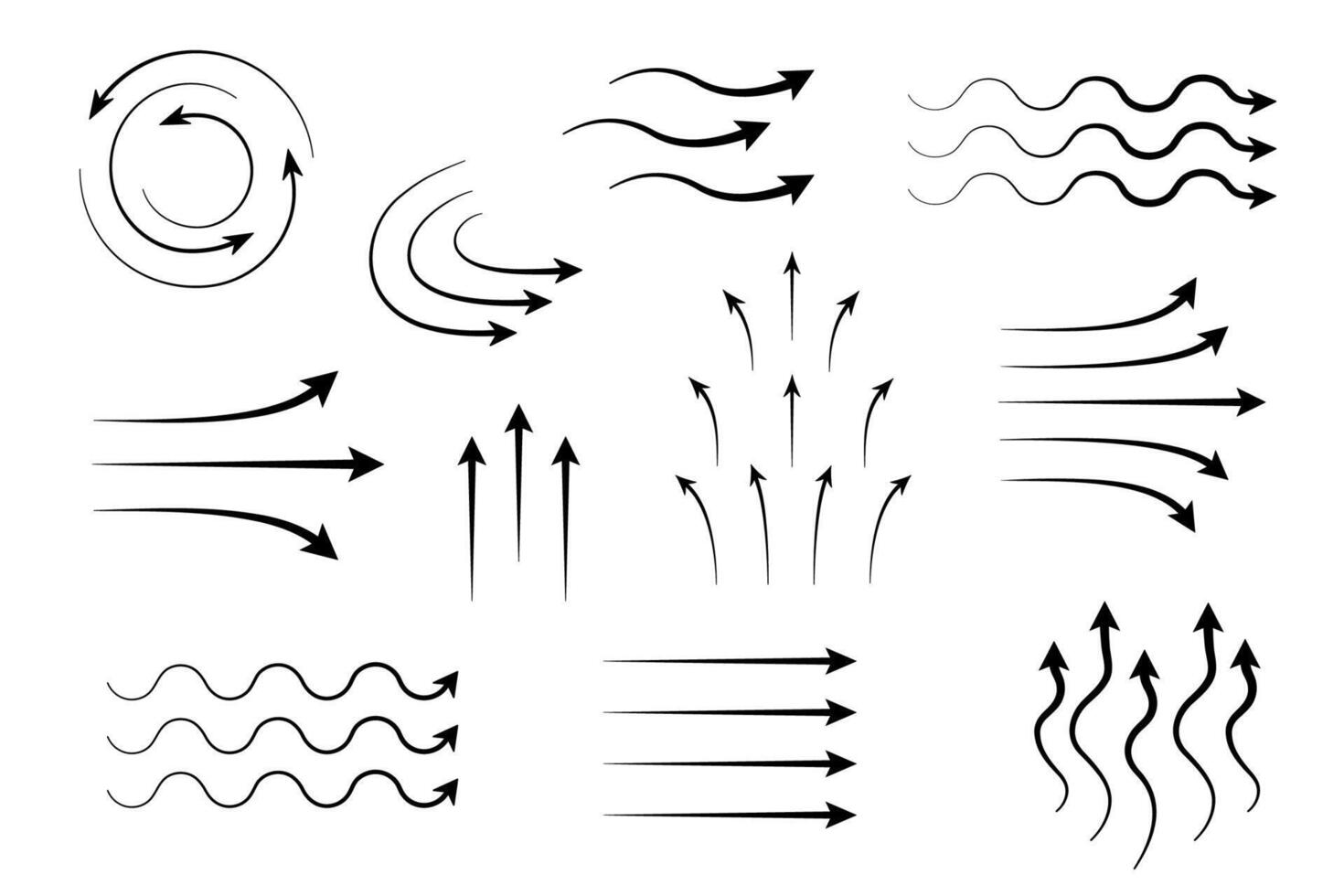 Flow wave arrows spread up set. conditioner sign. Air and water symbol for infographic banner and website. vector