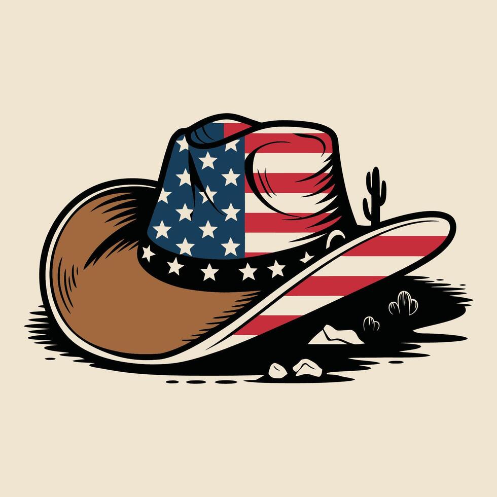 Vintage Patriotic American cowboy hat with stars and stripes illustration vector