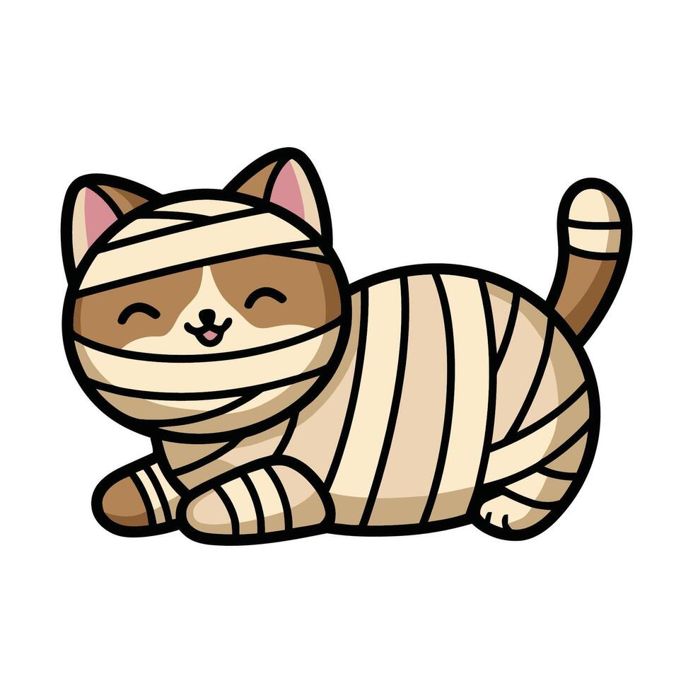 Adorable Halloween mummy cat cartoon illustration vector
